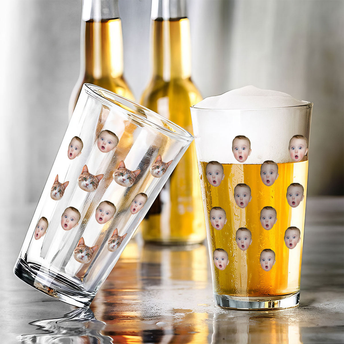 Custom Face Photo Personalized Beer Glass, Funny Gift For Dad, Unique Father's Day Gift