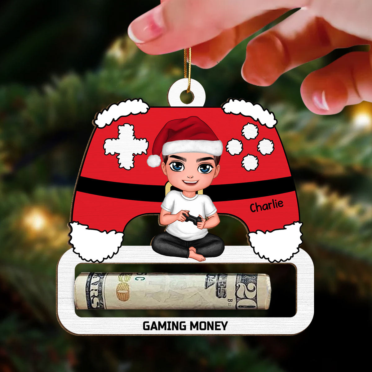 Unique Christmas Gift For Gamer Personalized Wooden Money Holder Ornament