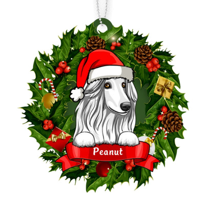 Christmas Wreath Peeking Dogs Personalized Wooden Ornament