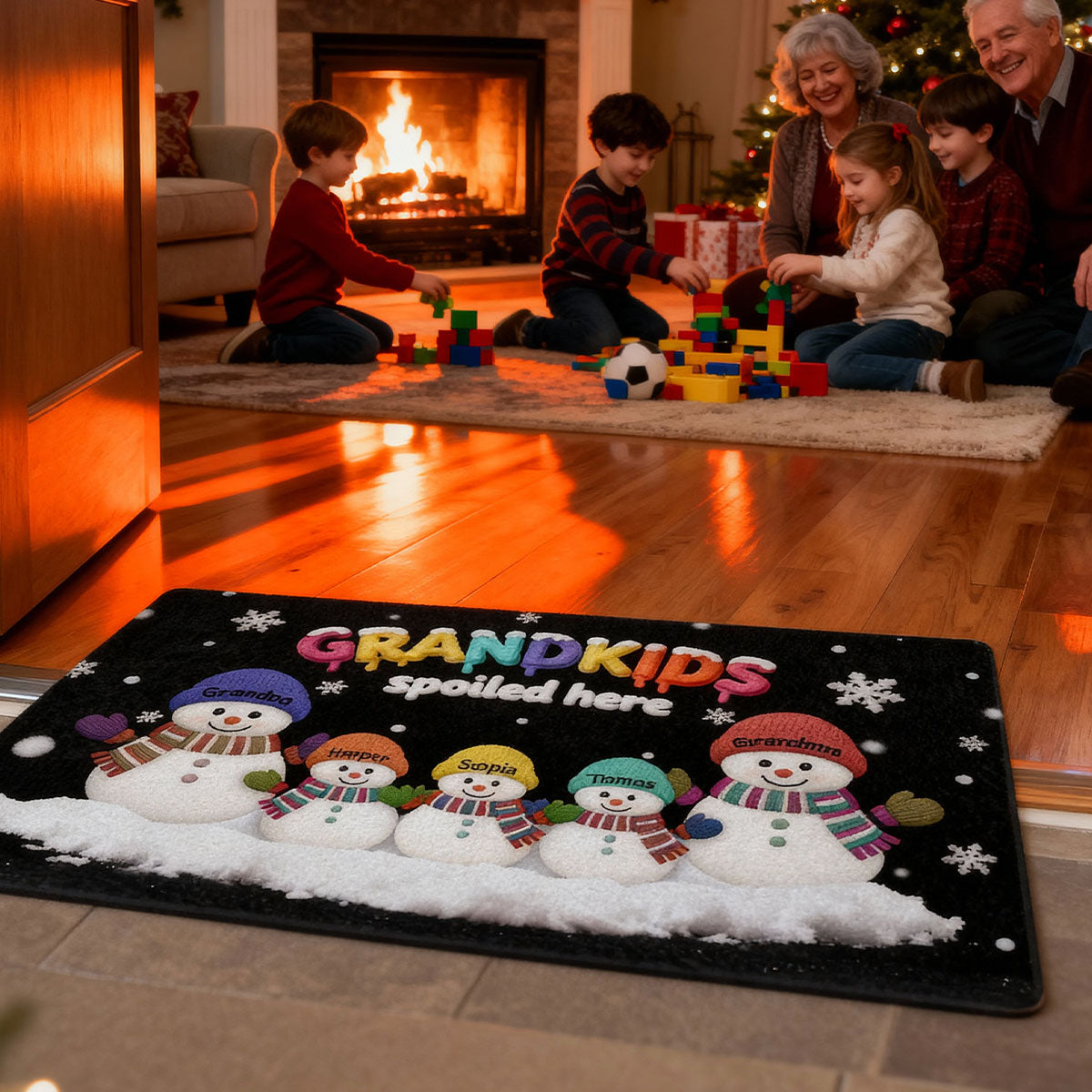 3D Effect Christmas Snowman Grandkids Spoiled Here - Personalized Doormat - Gift For Grandparents