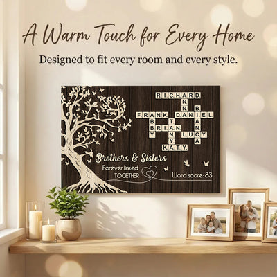 Brothers and Sisters Forever Linked Together Crossword Wall Art - Personalized Poster - Sentimental Gift for Siblings