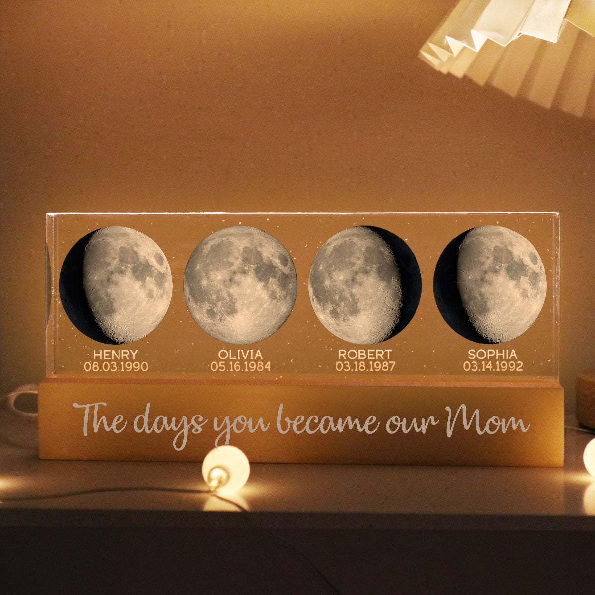 Custom Birth Moon Phase The Day You Become My Mom Personalized Acrylic Block LED Night Light, Gift
