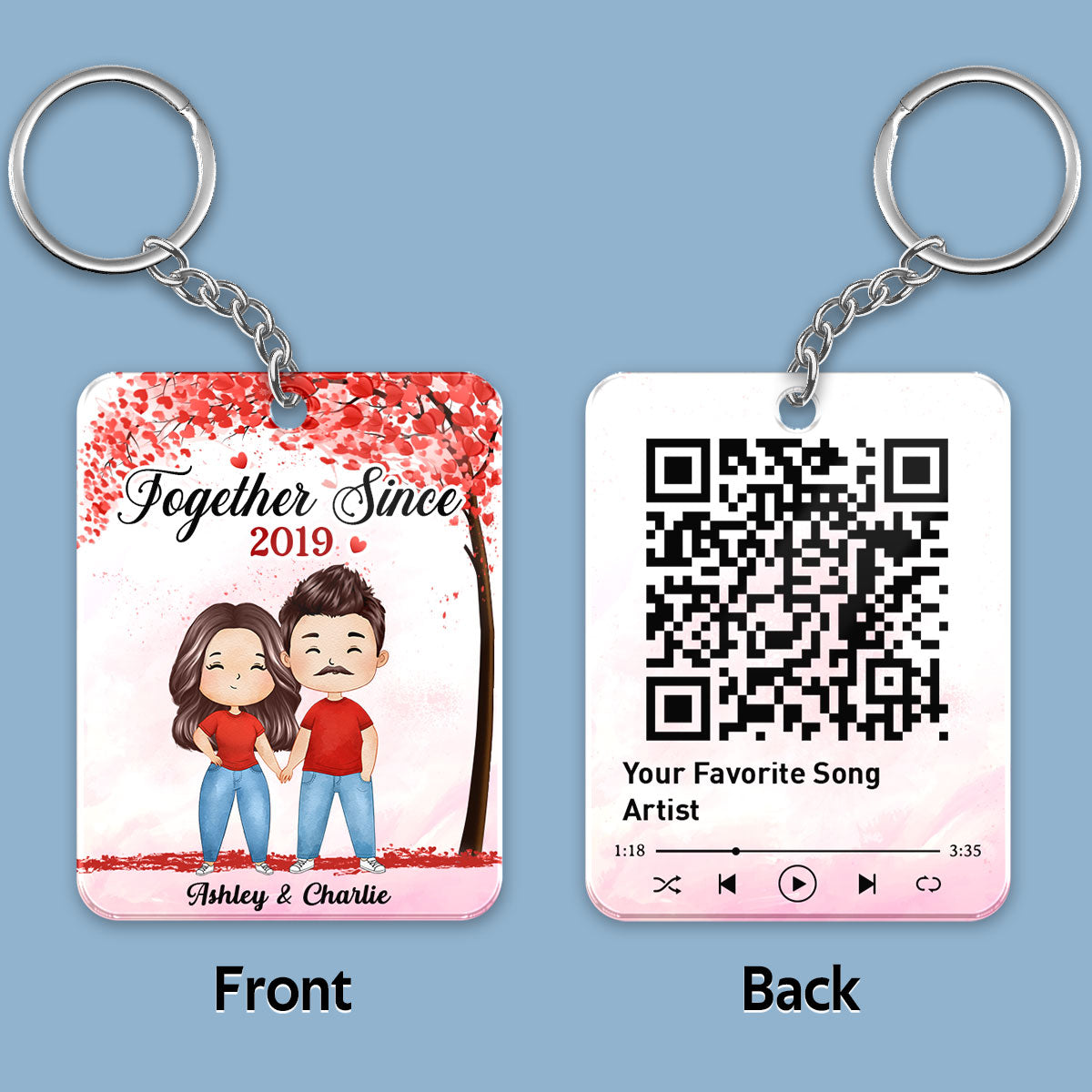 Together Since Watercolor Couple Under Heart Tree QR Code Personalized Acrylic Keychain