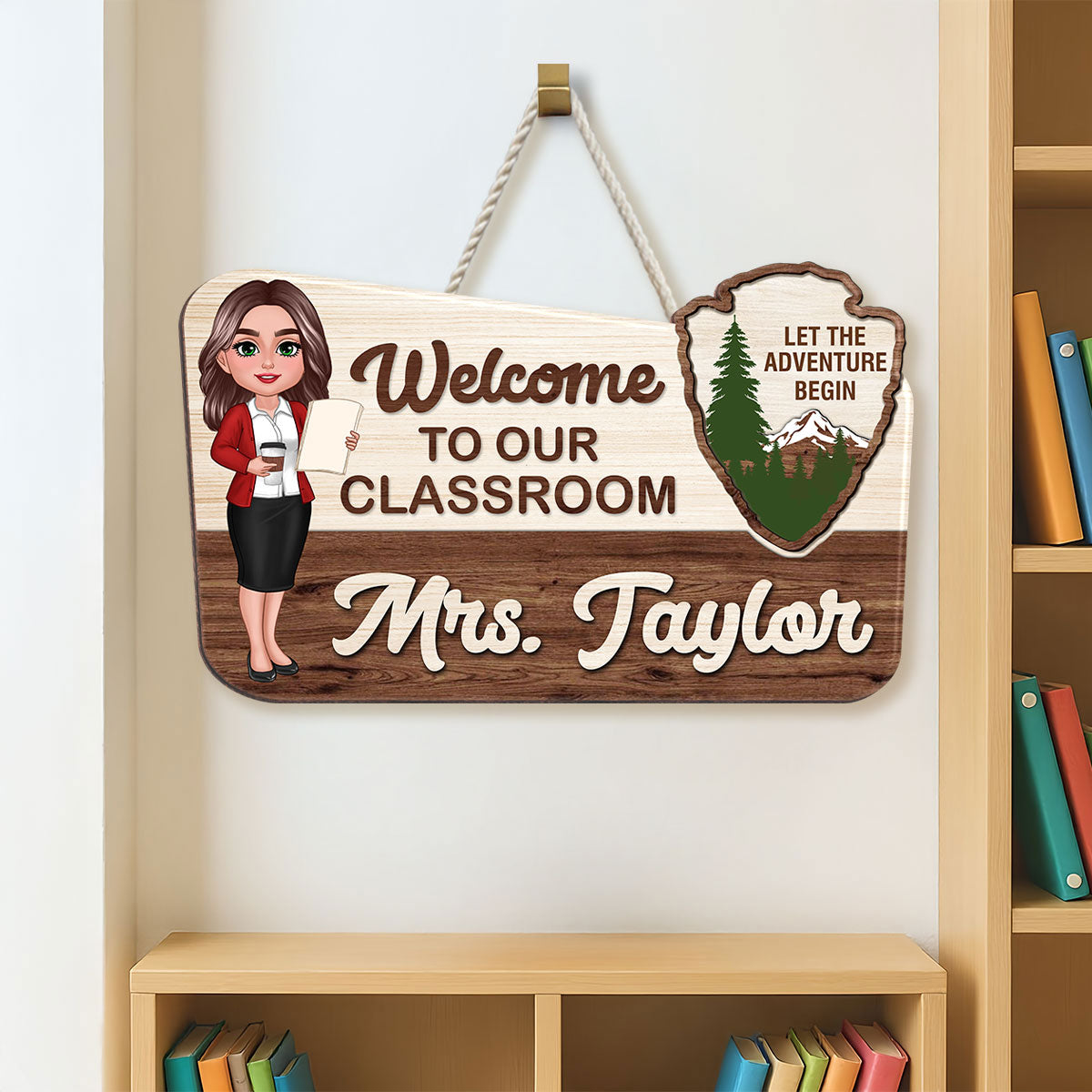 Let The Adventure Begin Personalized Wood Door Sign, Classroom Decor, Gift For Teacher
