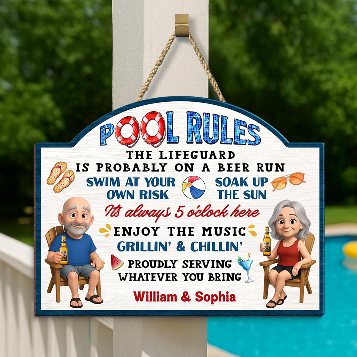 Pool Rules Swim At Your Own Risk Grilling Personalized Wood Sign, Home Decor, Backyard Decor, Gift For Her, Gift for Him