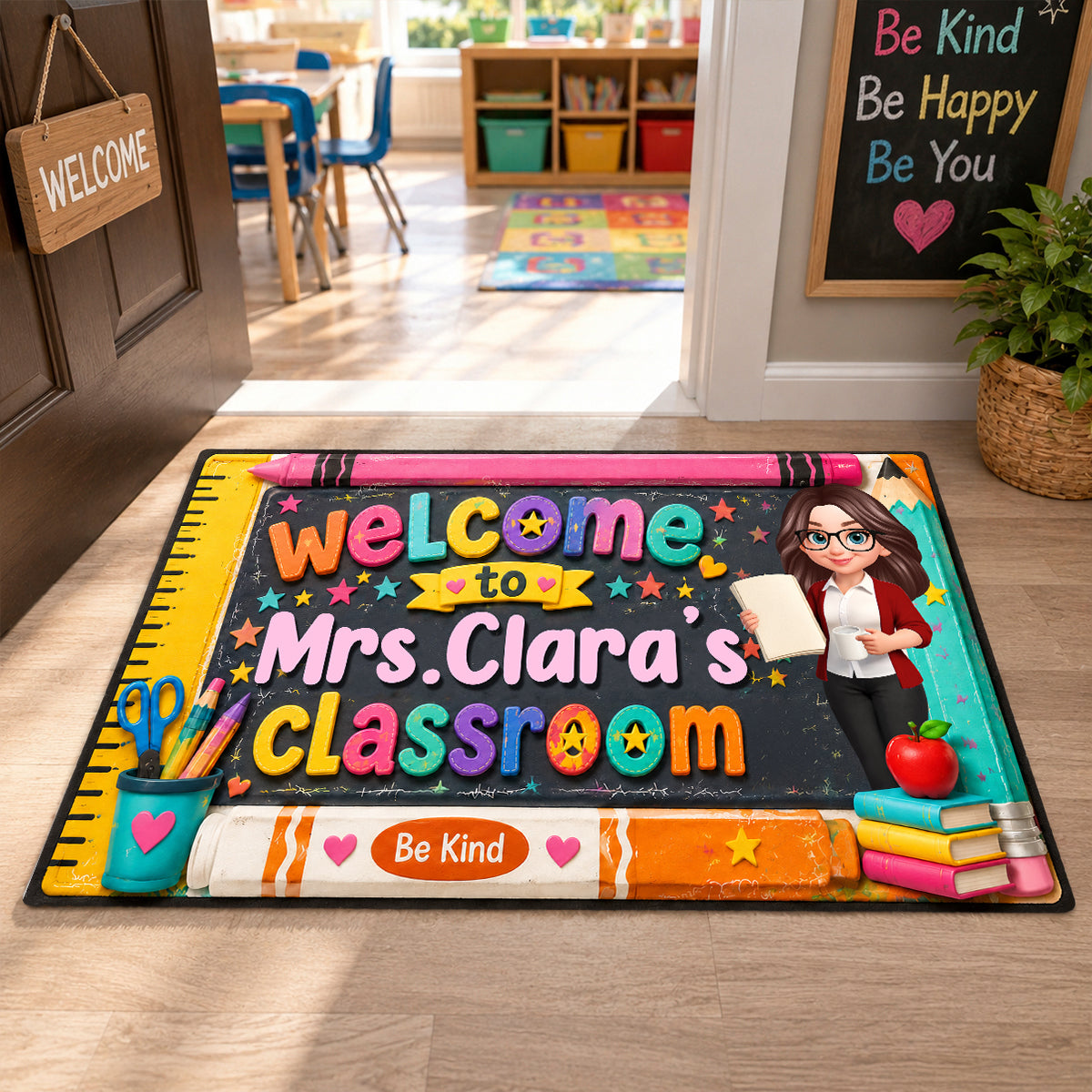 Be Kind Warm Welcome Teacher - Personalized Doormat - Back To School Gift For Teacher, Classroom Decor