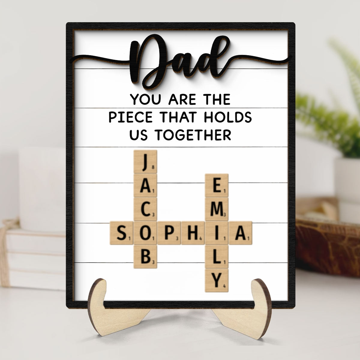 Dad You Are The Piece That Holds Us Together Crossword Puzzle Art Personalized 2-Layer Wooden Plaque