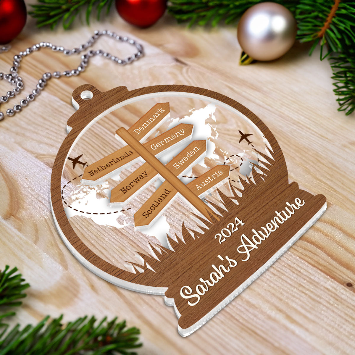 2024 Travel Adventure 2-Layered Acrylic Ornament, Personalized Travel Decoration, Christmas Gift For Travelers