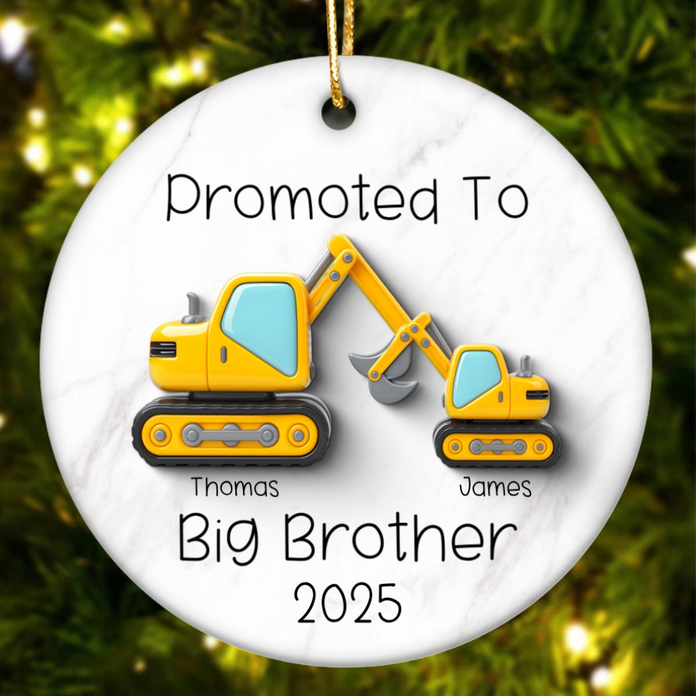 Promoted To Big Brother Big Sister 3D Effect Excavator - Personalized Ceramic Ornament - Proud New Big Siblings Gift