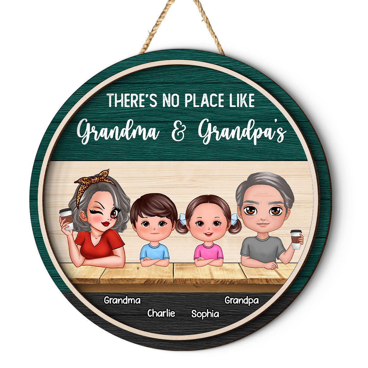 No Place Like Grandma Grandpa's House, Personalized 2 Layer Wooden Door Sign, Home Decor