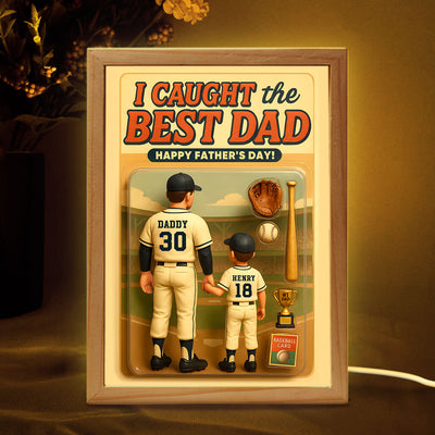 We Caught the Best Dad Baseball Custom Figure Personalized Frame Light Box, Father's Day Gift for Dads