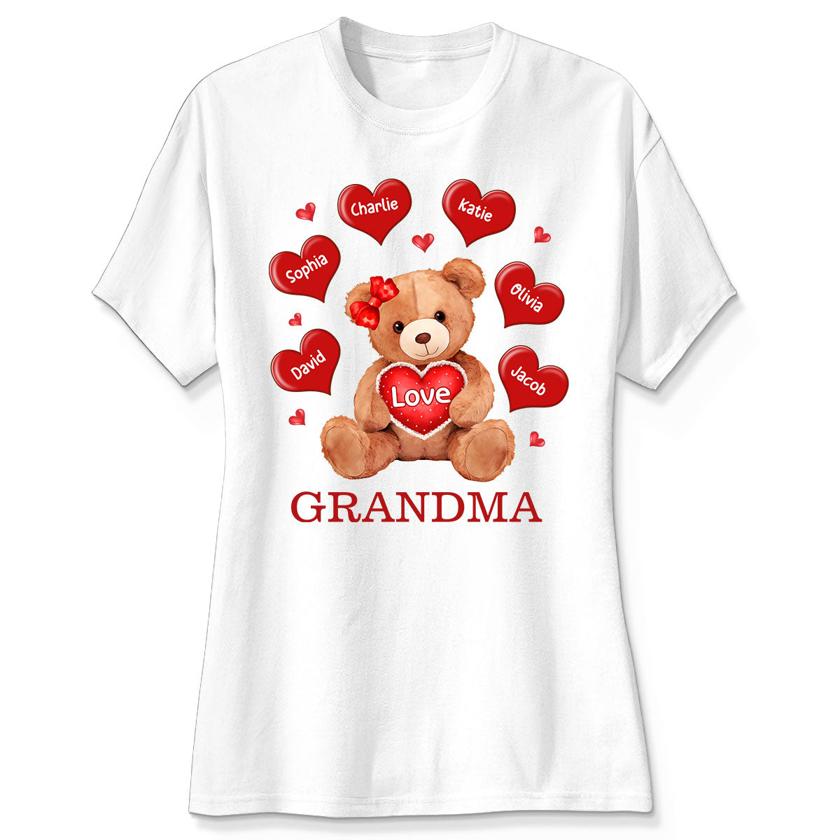 Grandma Mom Auntie Bear Red Hearts Personalized Shirt