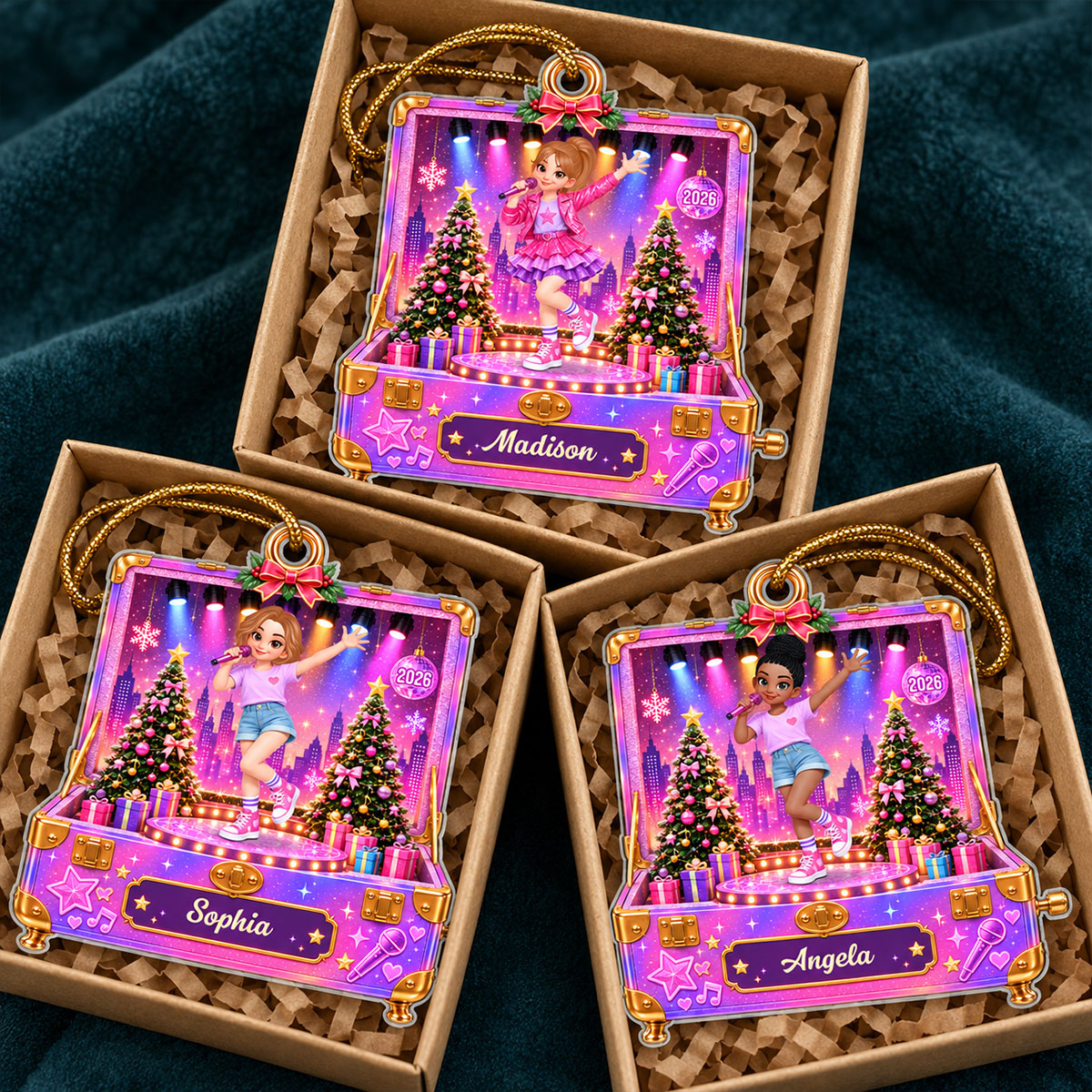 Pretty Girl Pop Star In Music Box 2D Flat - Personalized Acrylic Ornament - Christmas Gift For Daughter, Granddaughter