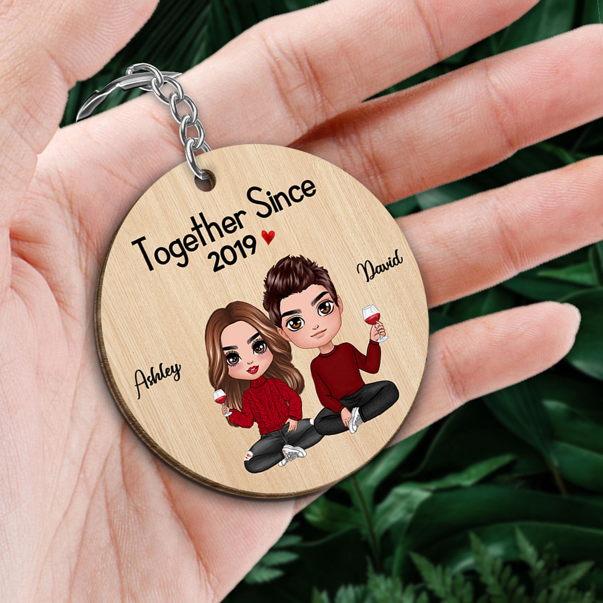 Doll Couple Sitting Together Since Gift For Him For Her Personalized Wooden Keychain