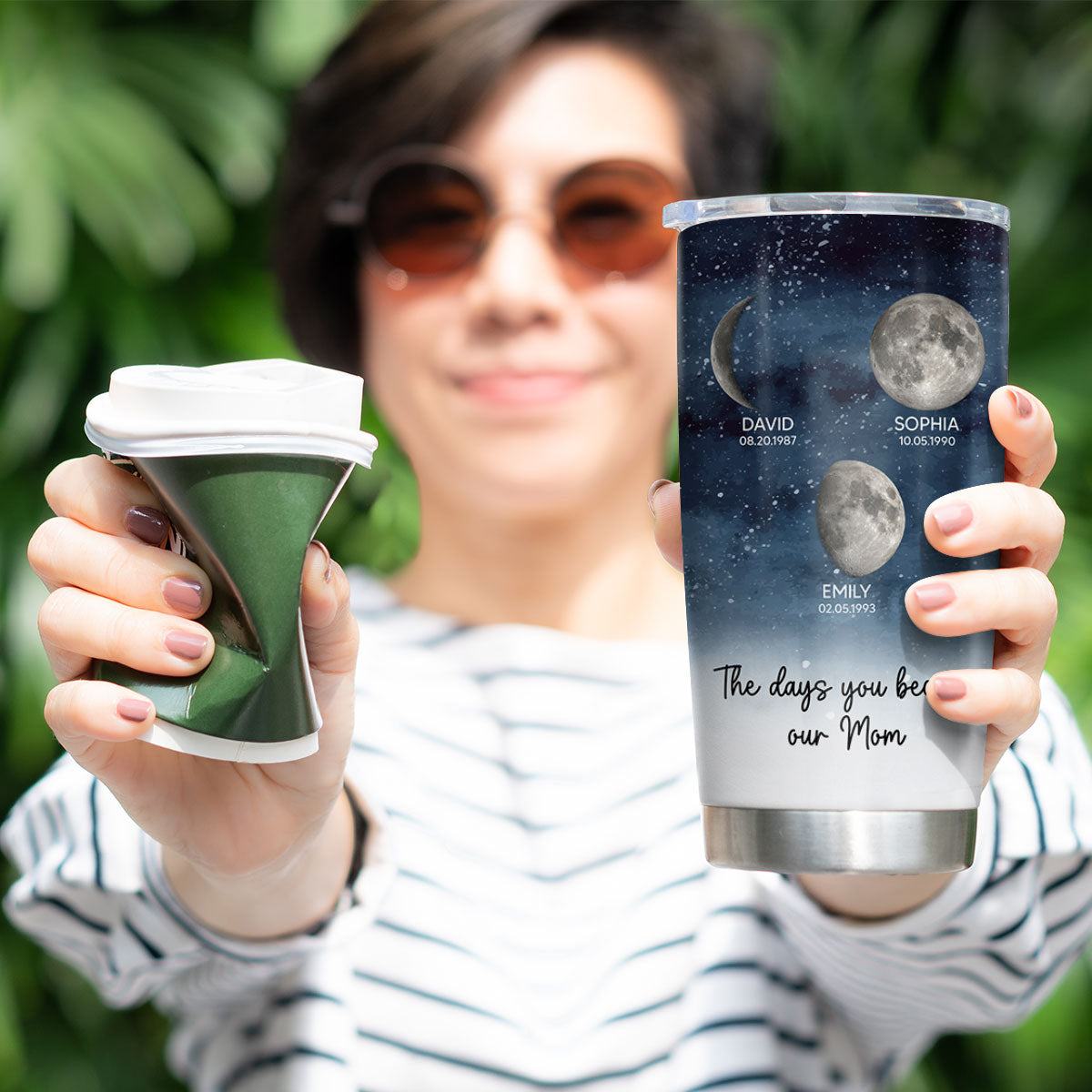 Starry Night Custom Birth Moon Phase The Day You Became Mom Personalized Tumbler, Gift