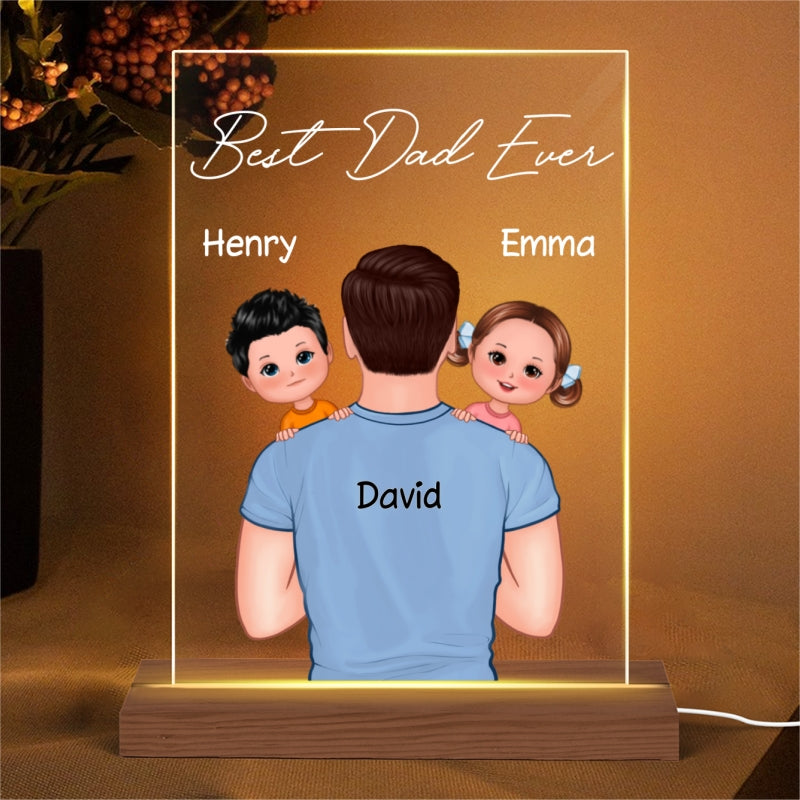 Dad Carrying Kids On Shoulder Gift For Dad Personalized Rectangle LED Night Light