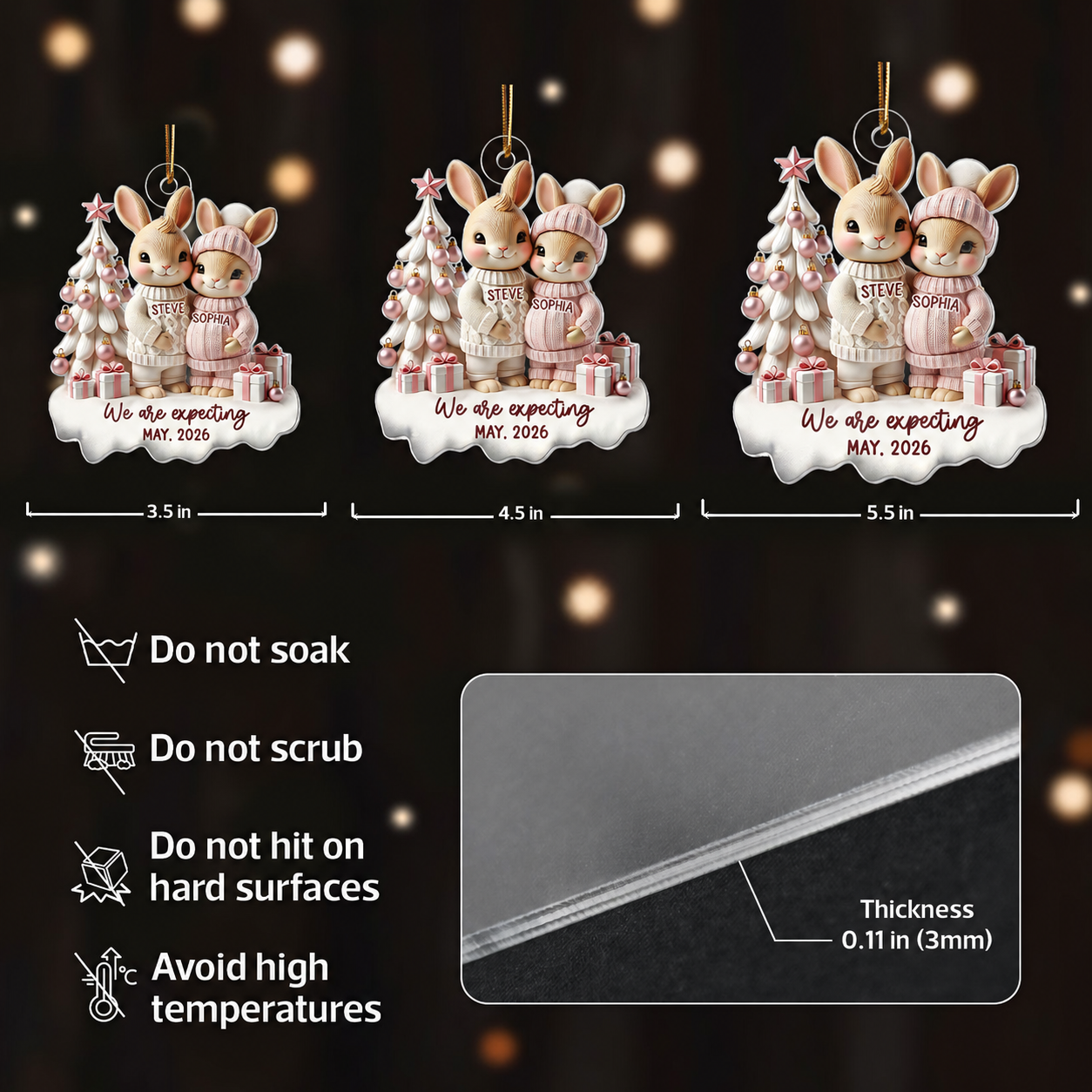 3D Effect Bunny Couple Pregnant Expecting New Baby Christmas Personalized Acrylic Ornament, Pregnancy Announcement Keepsake