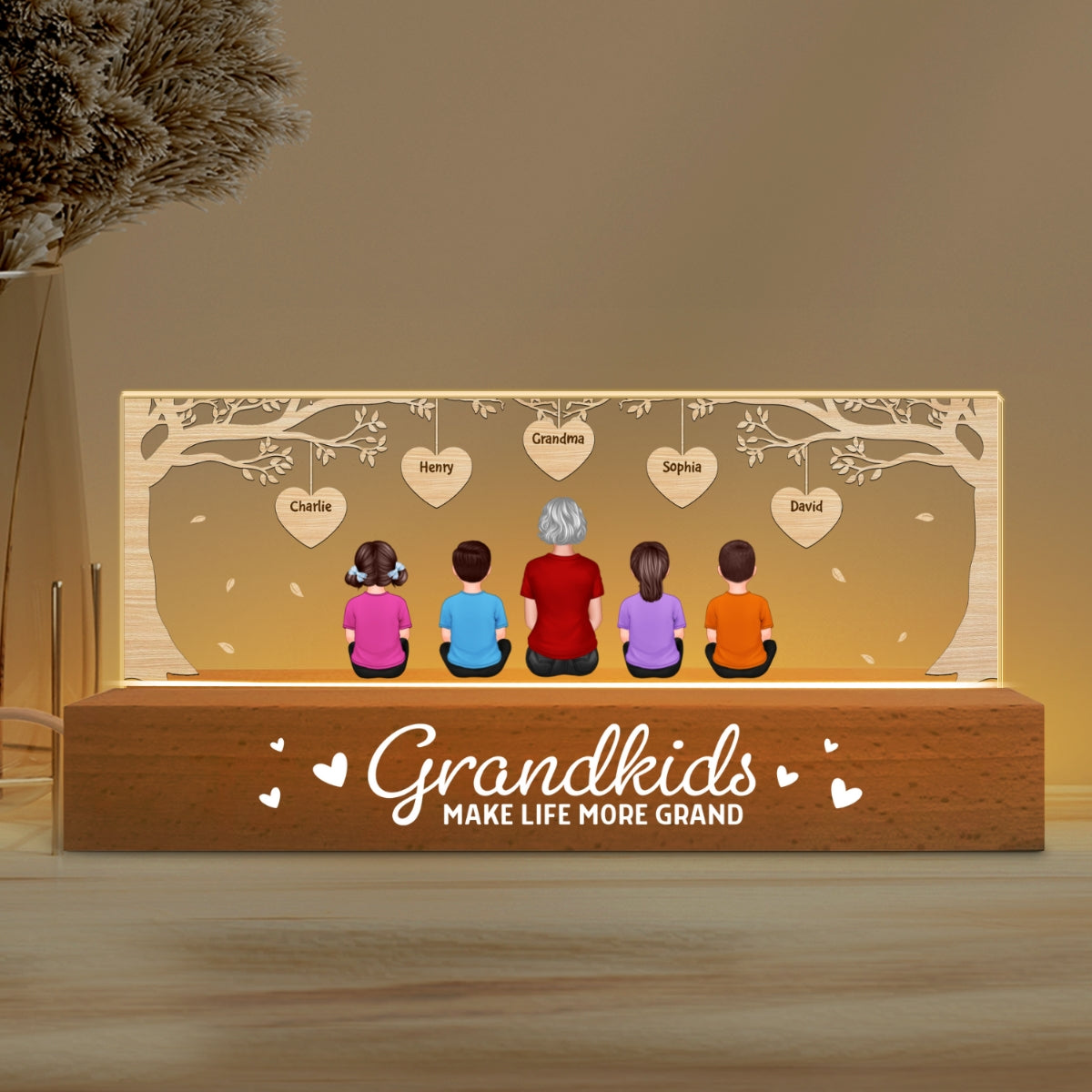 Grandkids Make Life More Grand Gift for Grandma Personalized Acrylic Block LED Night Light