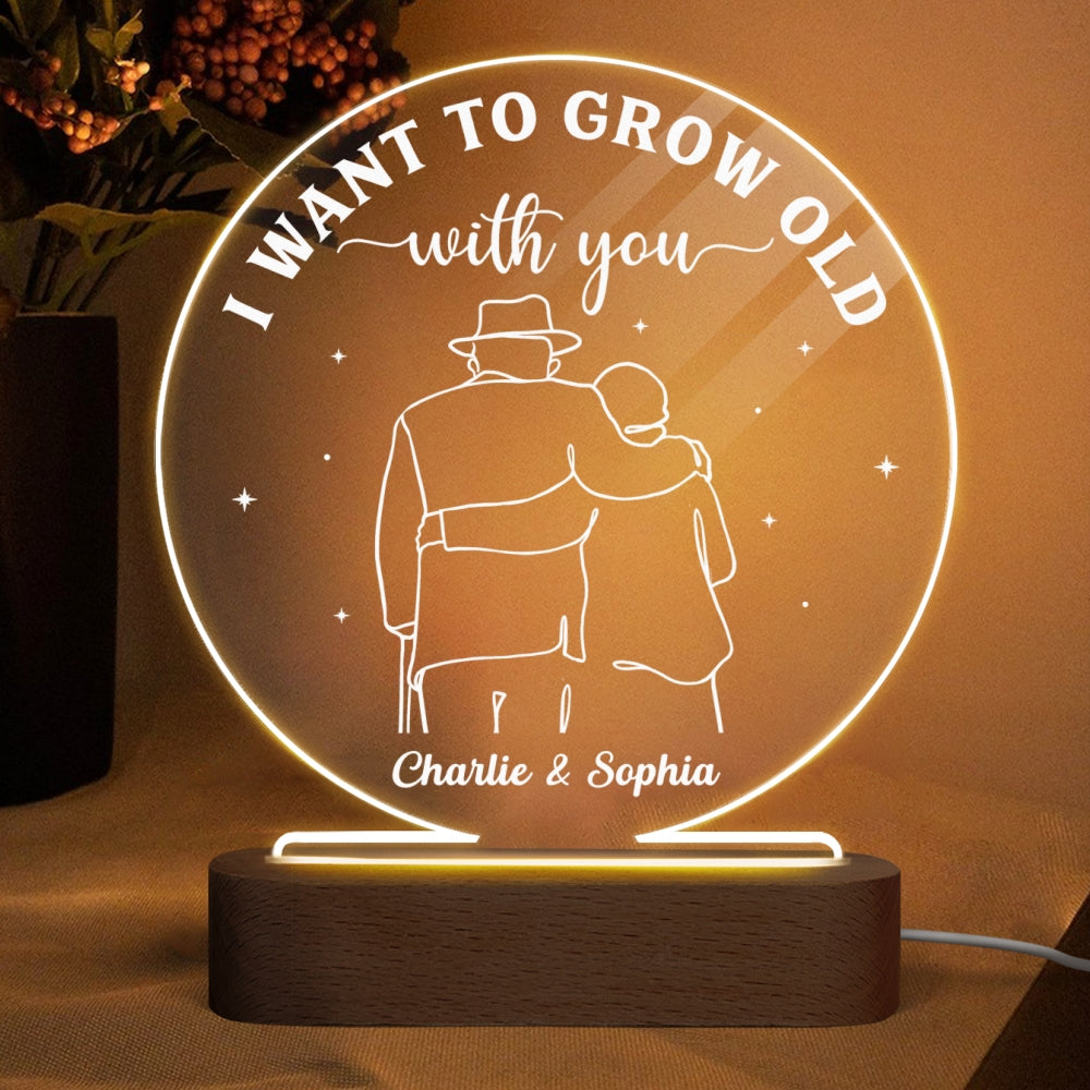 Grow Old With You Couple Personalized Circle Acrylic LED Lamp, LED Night Light, Gift For Him, Gift For Her