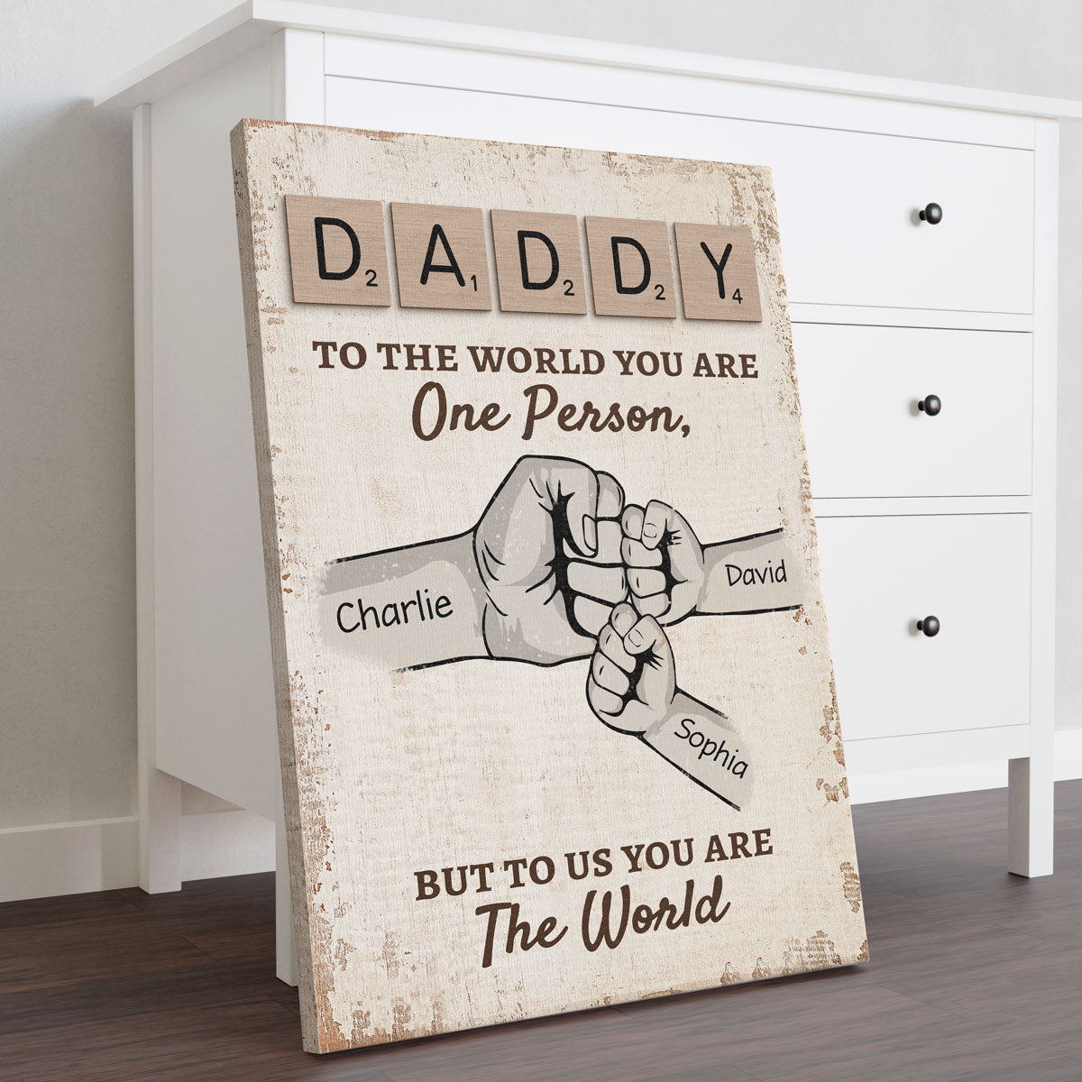 Daddy To The World You Are One Person But To Us You Are The World Personalized Photo Canvas Print