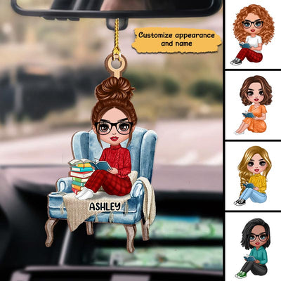 Doll Girl Reading Book Gift For Book Lover Personalized Wooden Ornament