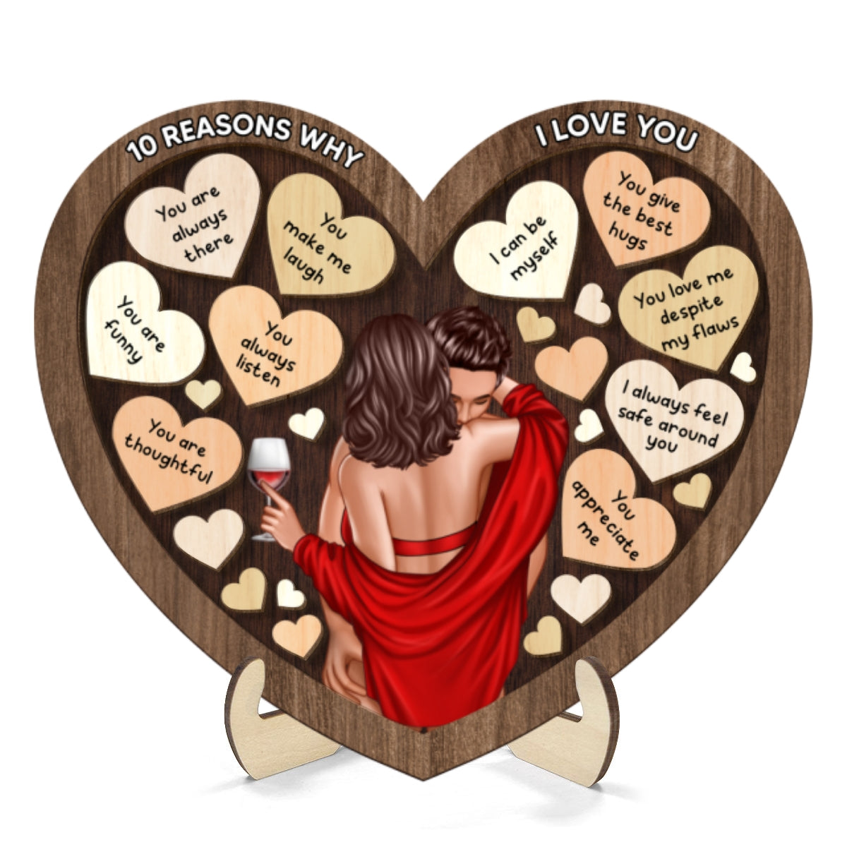 Couple Kissing On Shoulder In Heart Reasons Why I Love You,  Gift For Him, For Her
