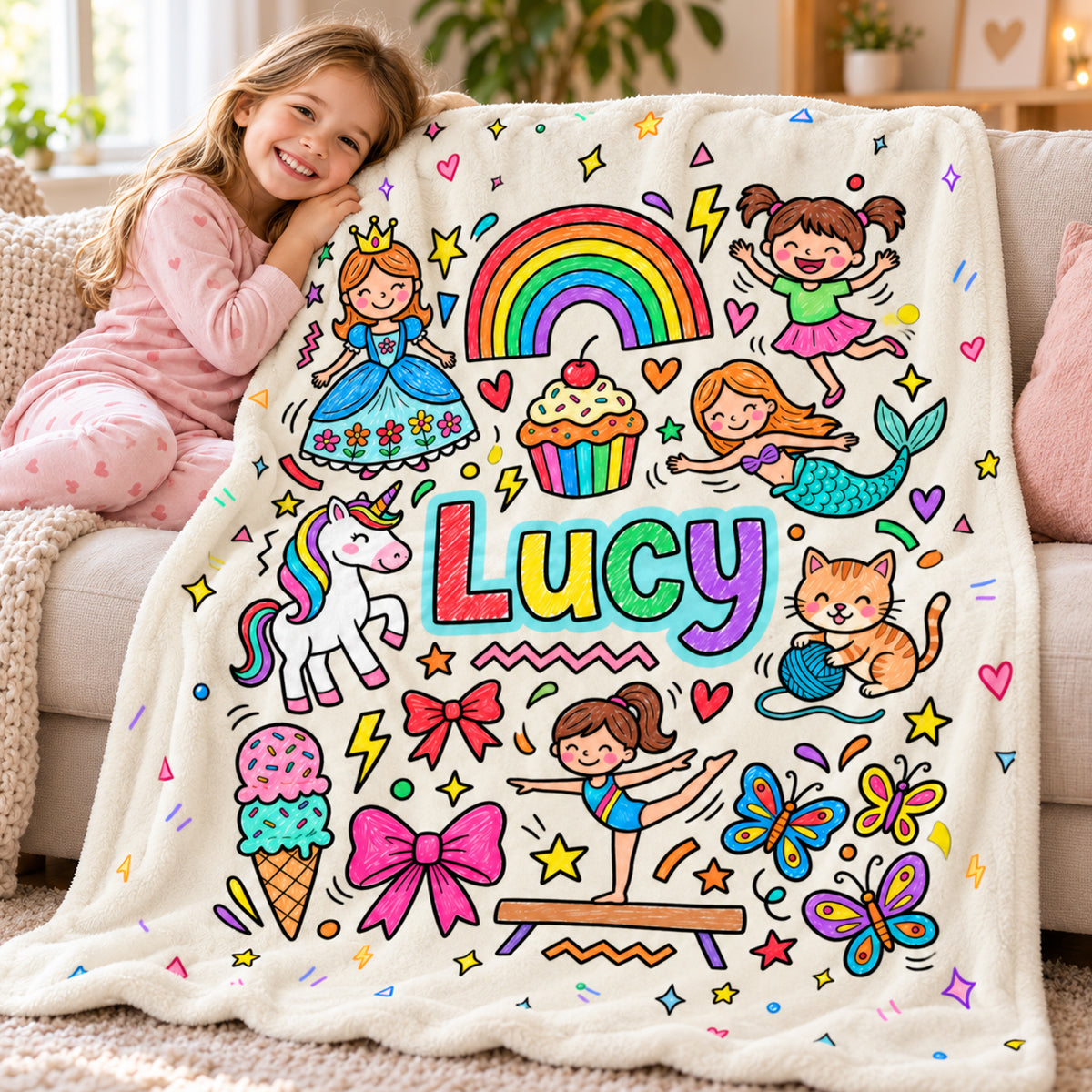 Kid's Favorite Things Custom Name - Personalized Fleece Blanket - Custom Name & Favorite Things Blanket for Kids