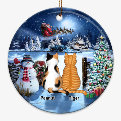 Sitting Cats Christmas Gate Personalized Circle Ornament