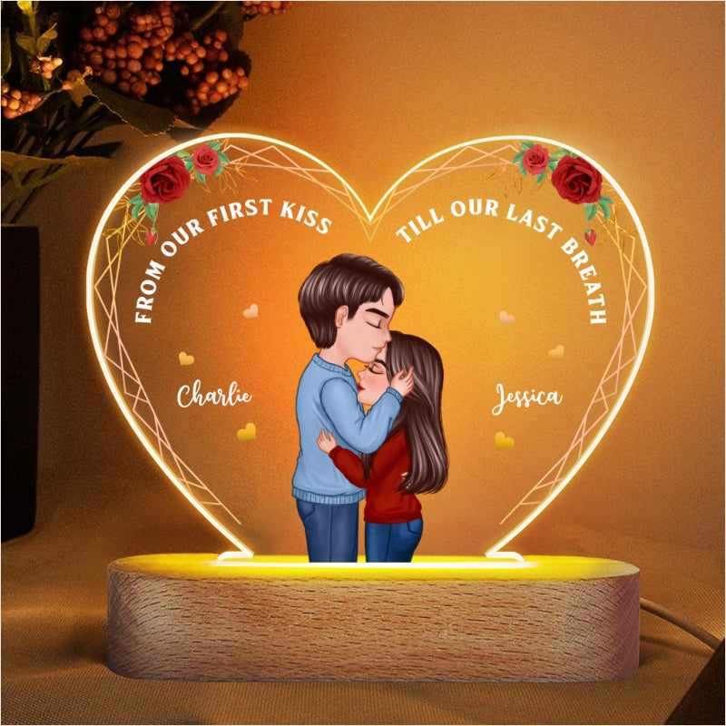Couple From Our First Kiss Valentine‘s Day Gift For Him Gift For Her - Personalized Heart Plaque LED Night Light - Acrylic LED Lamp