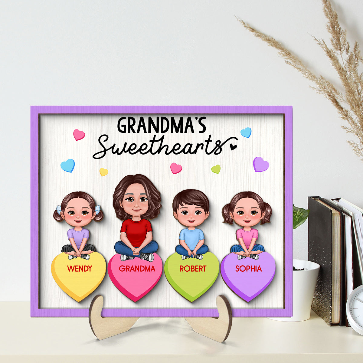 Grandma Mom Sweethearts Conversation Hearts Personalized 2-Layer Wooden Plaque
