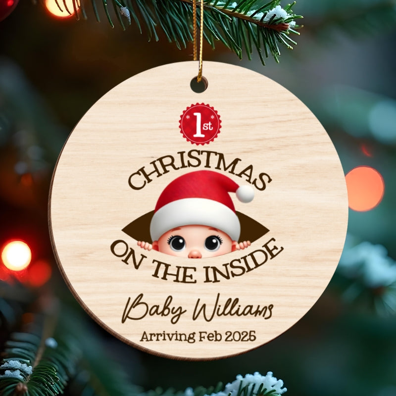 Personalized Baby's First Christmas On the Inside Wooden Ornament, Custom Pregnancy Reveal Ornament, Expecting Parents