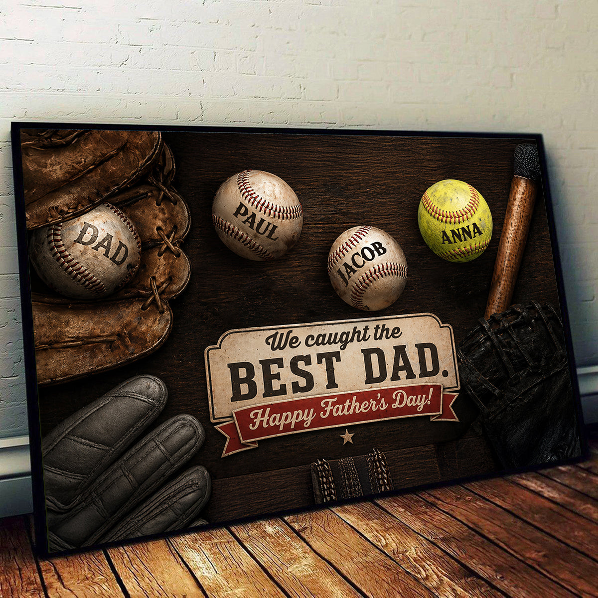 Baseball Dad and Children - Personalized Poster - Father's Day Gift for Dad, Husband