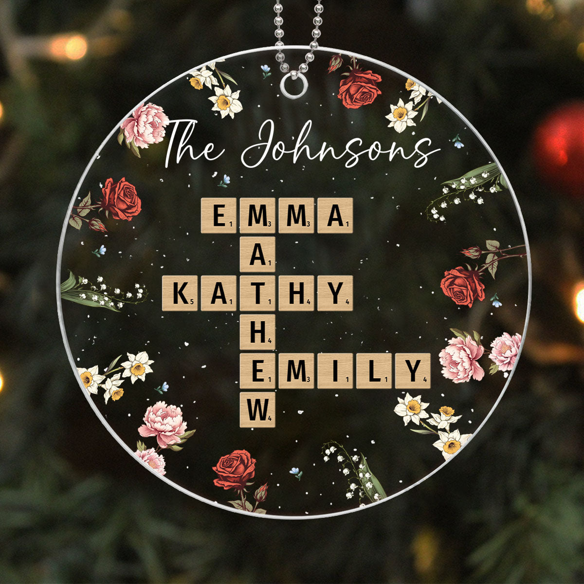 Family Crossword Puzzle Art Birth Month Flower Personalized Acrylic Ornament