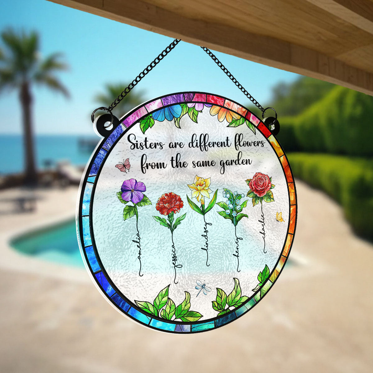 Sisters Are Different Flowers In Garden Beautiful Birth Month Flowers Personalized Acrylic Suncatcher