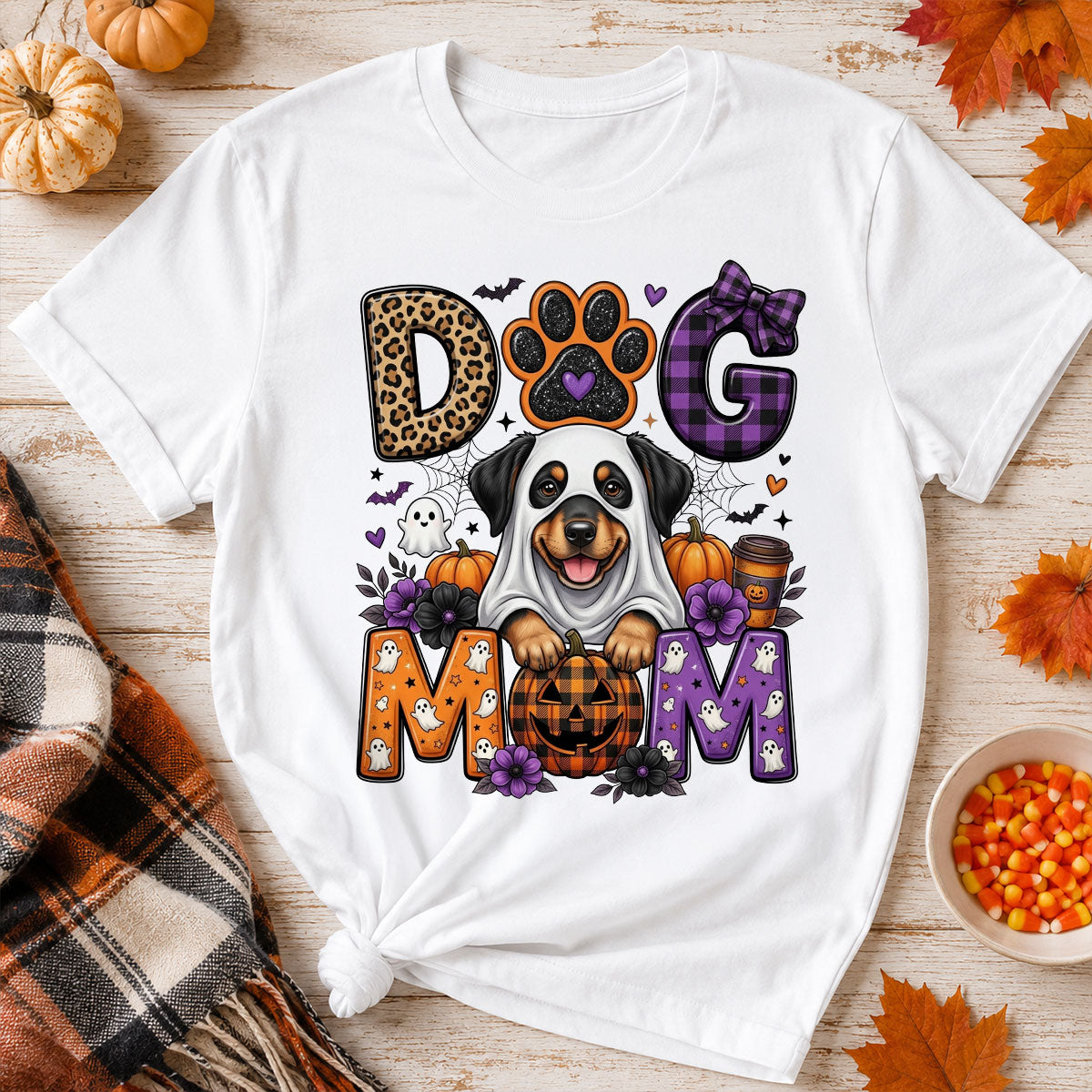 Halloween Dog Mom - Personalized Shirt - Custom Dog Photo, Fall Pumpkin Halloween Trendy Tee for Dog Moms