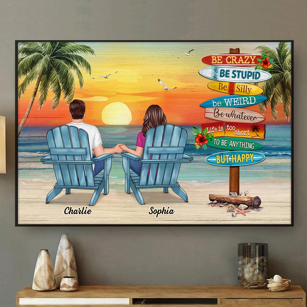 Summer Couple Sitting Be Happy Personalized Poster