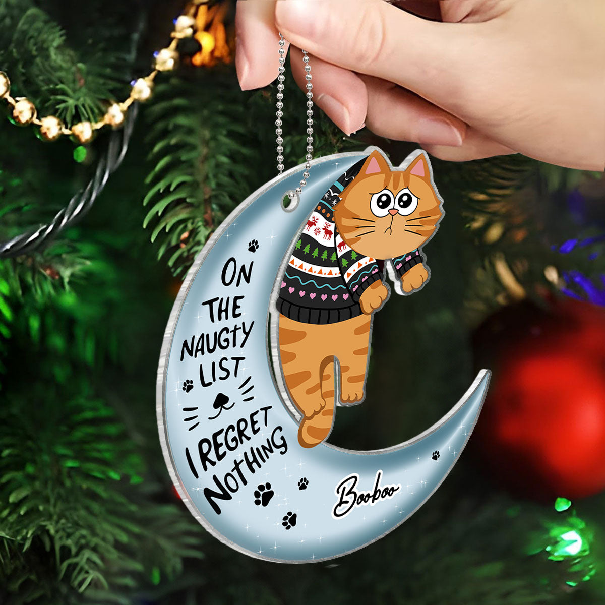 Naughty Cats On Moon Personalized Acrylic Ornament, Christmas Gift