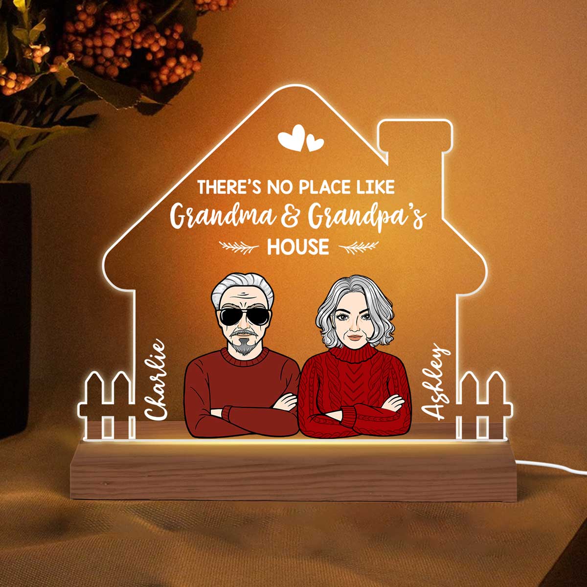 No Place Like Grandma Grandpa Grandparents House Personalized Custom Shape LED Night Light