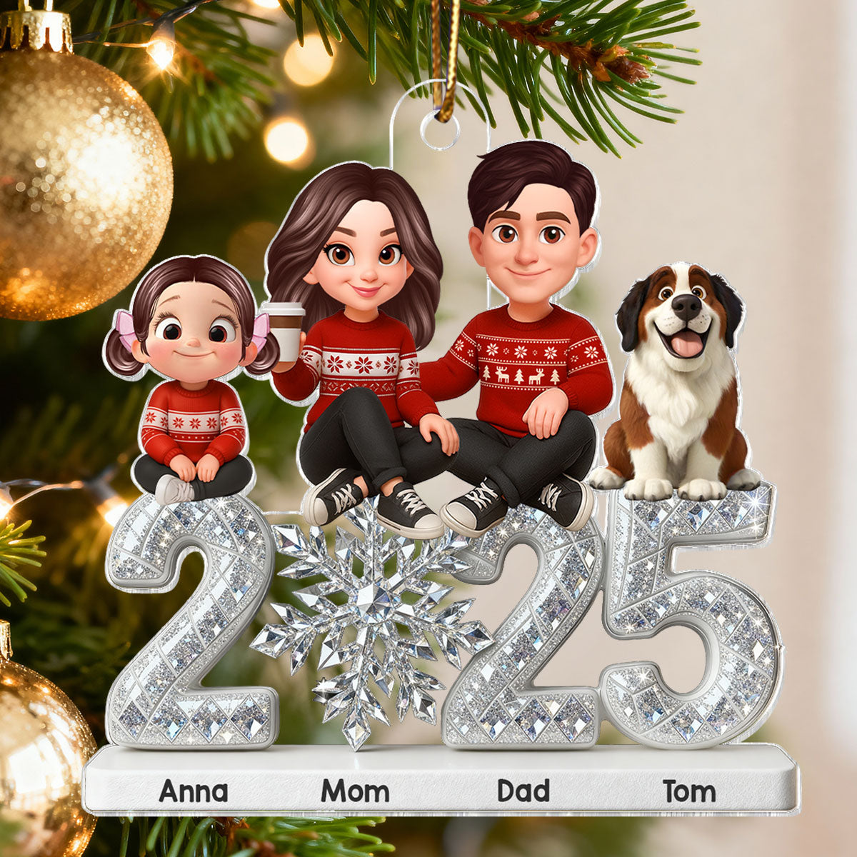 3D Effect Shining Effect Family Together Christmas - Personalized Acrylic Ornament