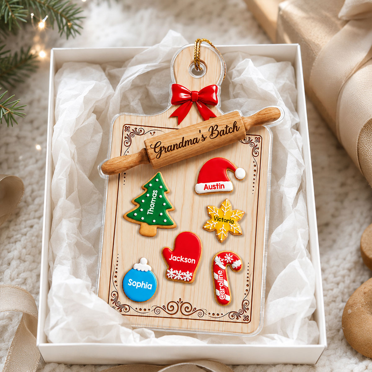 Grandma’s Batch Baking Board - Personalized Acrylic Ornament, Cookies with Names, Christmas Tree Decoration, Gift for Grandma, Mom