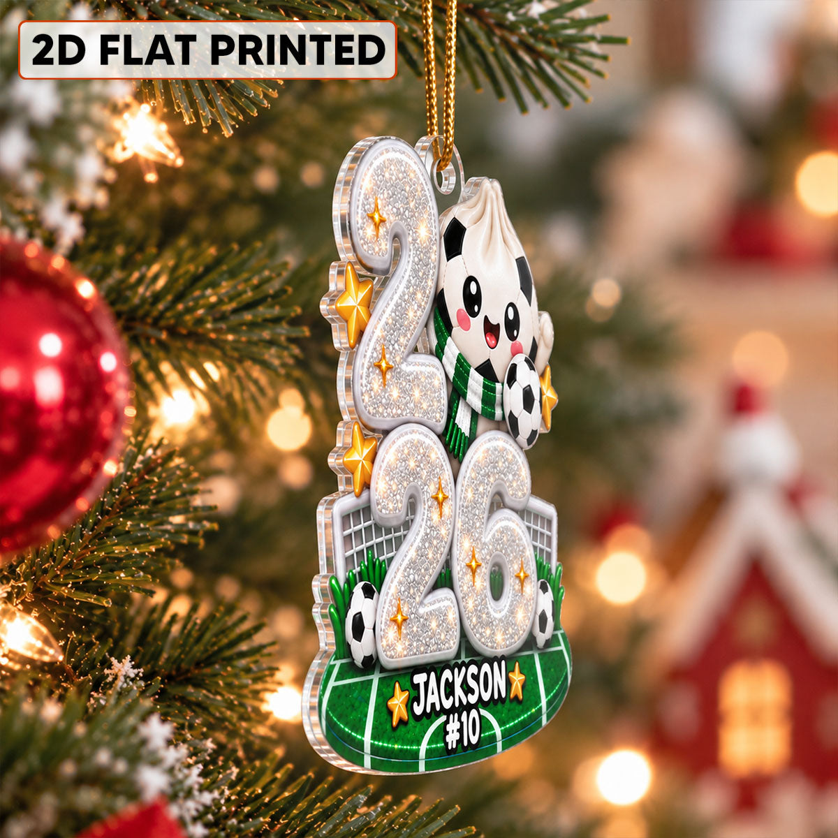 Soccer Dumpling Squishy Style - Personalized Acrylic Ornament - Christmas Gift for Daughter, Son, Grandkids