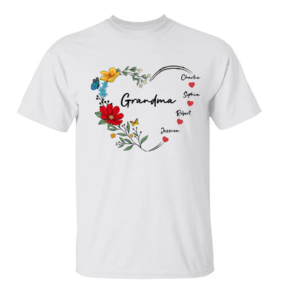 Grandma Mom Hearts Flower Kids Names Personalized Shirt