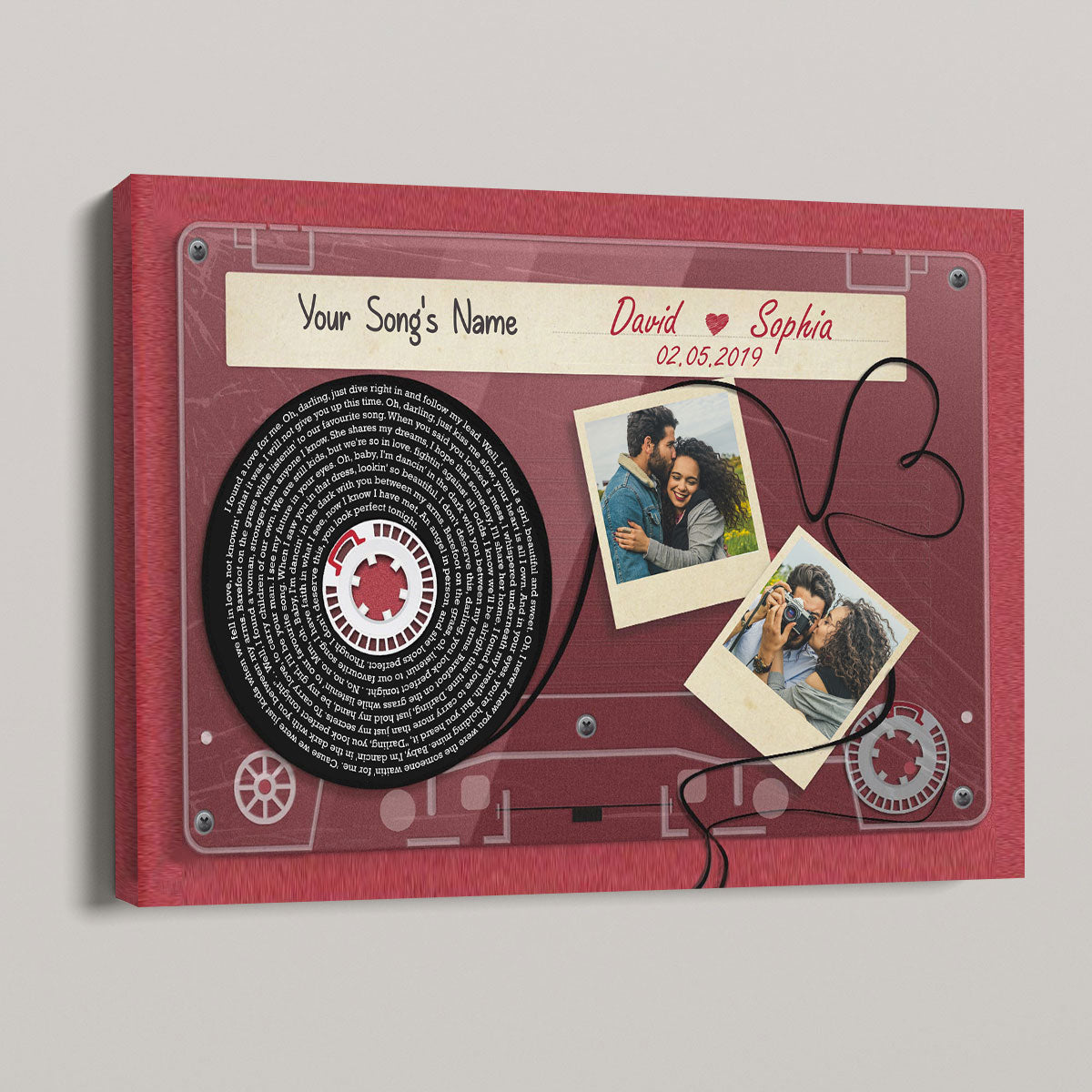Red Cassette Tape Song Lyrics Art Personalized Canvas, Anniversary  Gift For Him, For Her, For The Couple