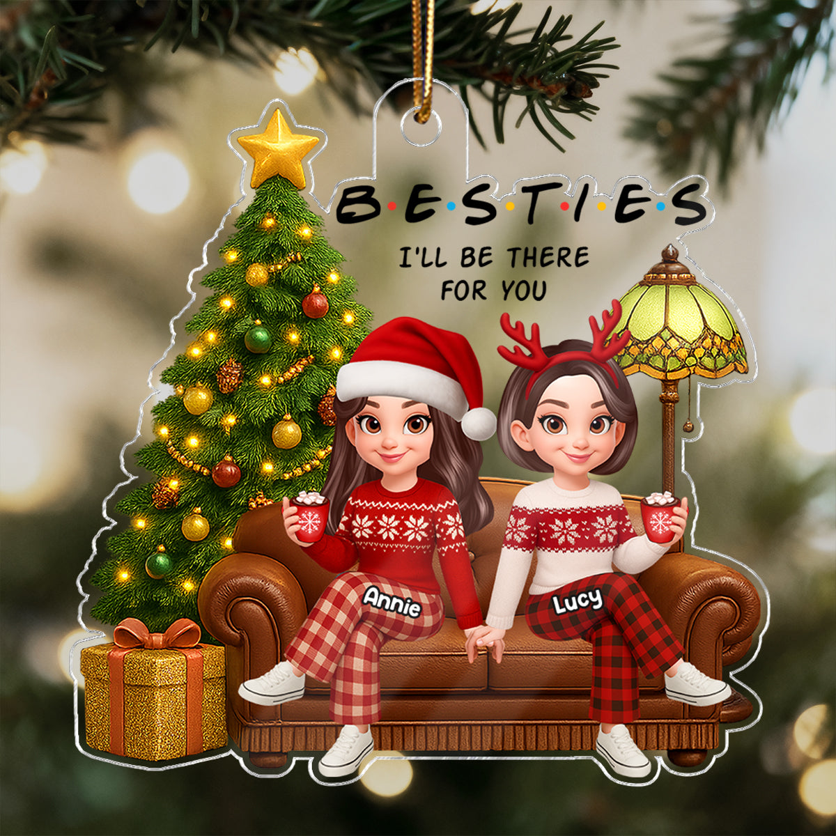3D Effect Besties Forever Christmas Tree - Personalized Acrylic Ornament - Christmas Gift For Best Friends