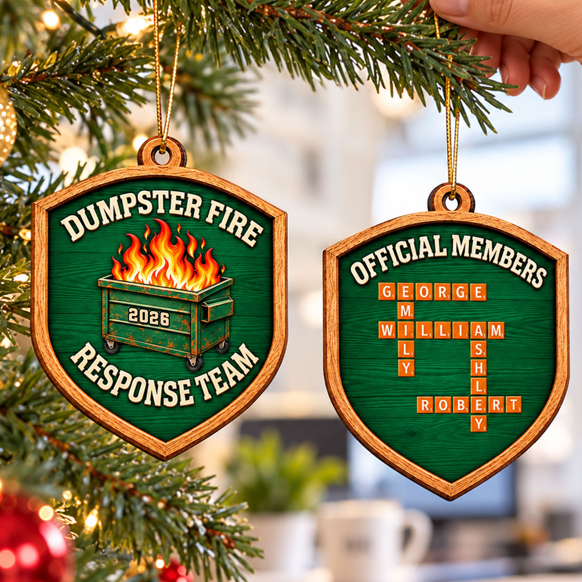 Dumpster Fire Response Team Official Members Custom Names Puzzle - Personalized Double-Sided Wooden Ornament