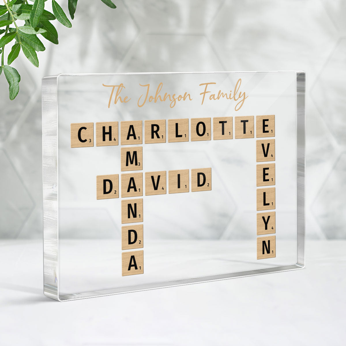 Family Crossword Art Created In A Moment Treasured Forever Personalized Horizontal Acrylic Block Plaque