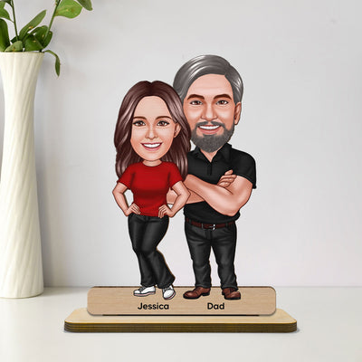 Dad Grandpa Kids Caricature Personalized Standing Wooden Plaque