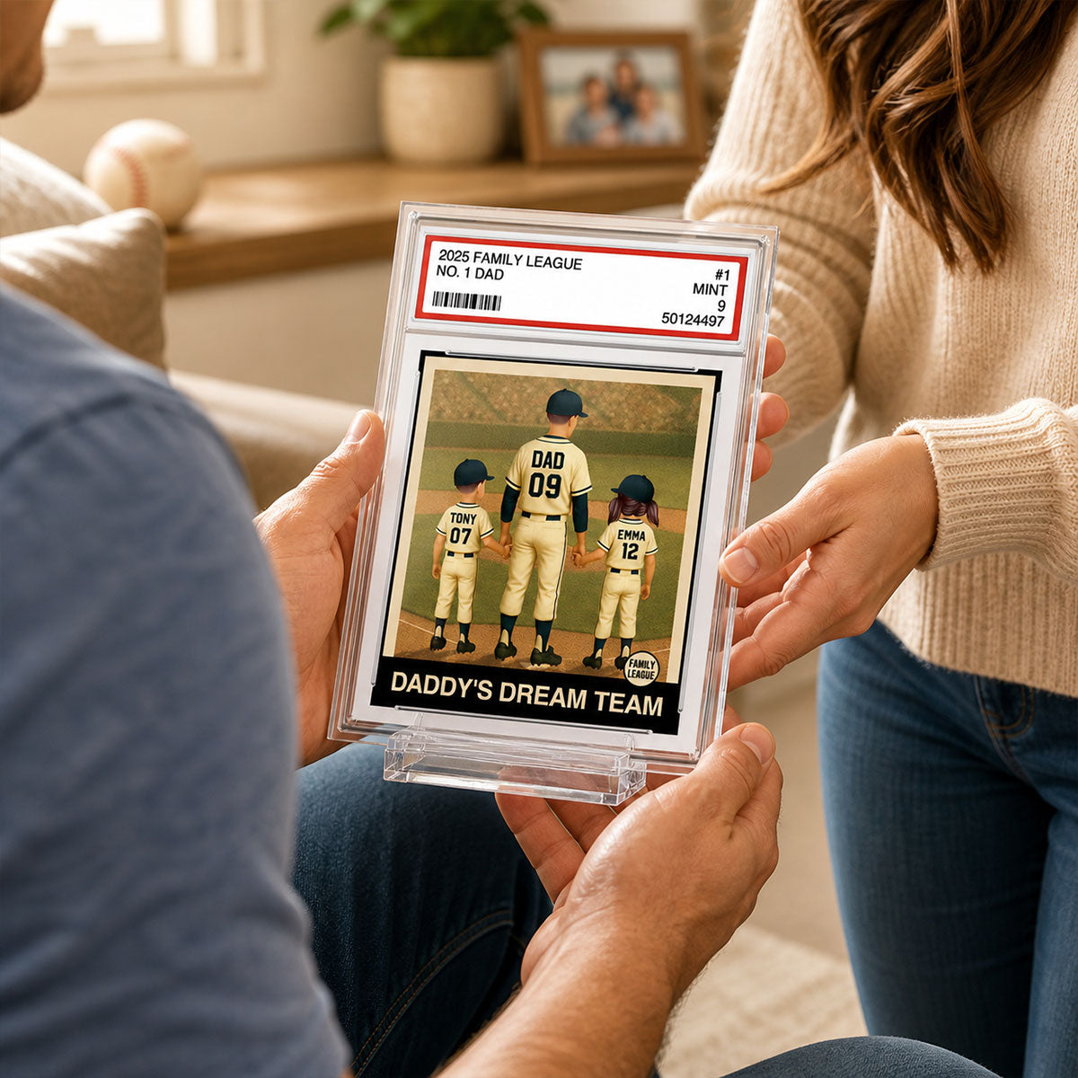 Baseball No. 1 Dad Man & Kids Trading Card Style - Personalized Acrylic Plaque