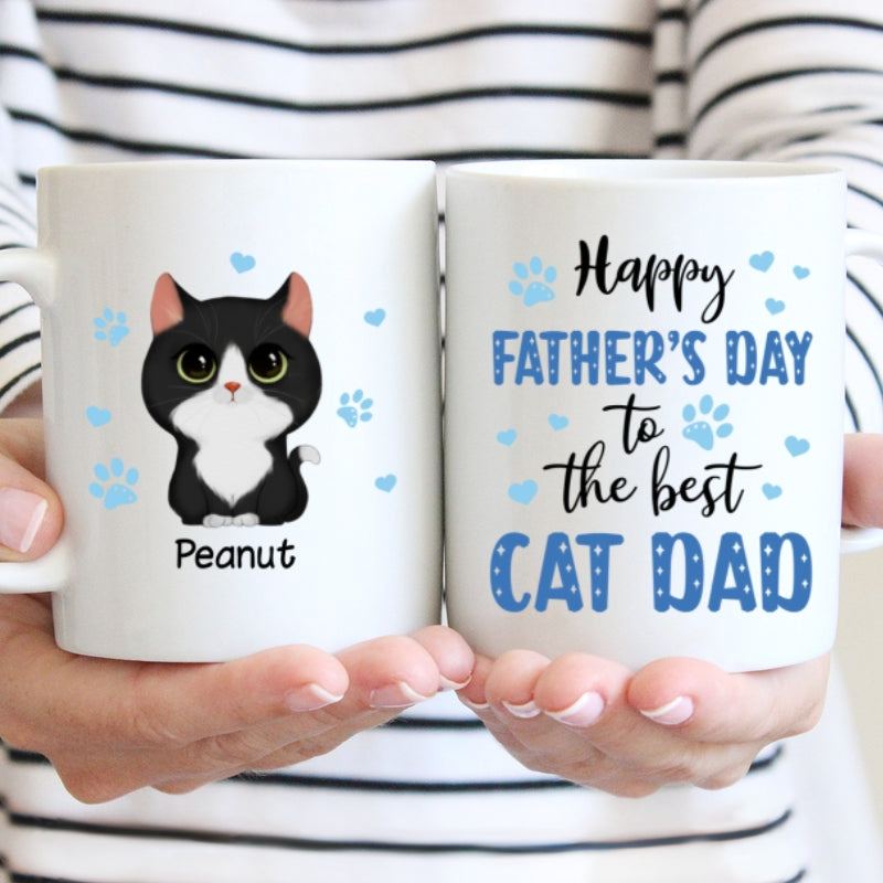 Blue Hearts Happy Father‘s Day To The Best Cat Dad Watercolor Cute Cats Personalized Mug
