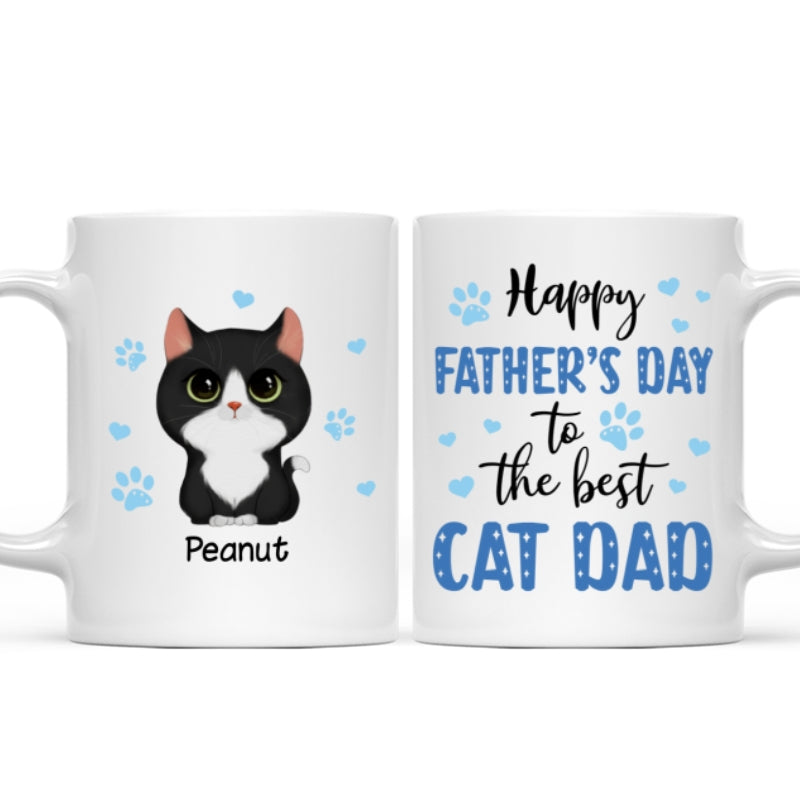 Blue Hearts Happy Father‘s Day To The Best Cat Dad Watercolor Cute Cats Personalized Mug